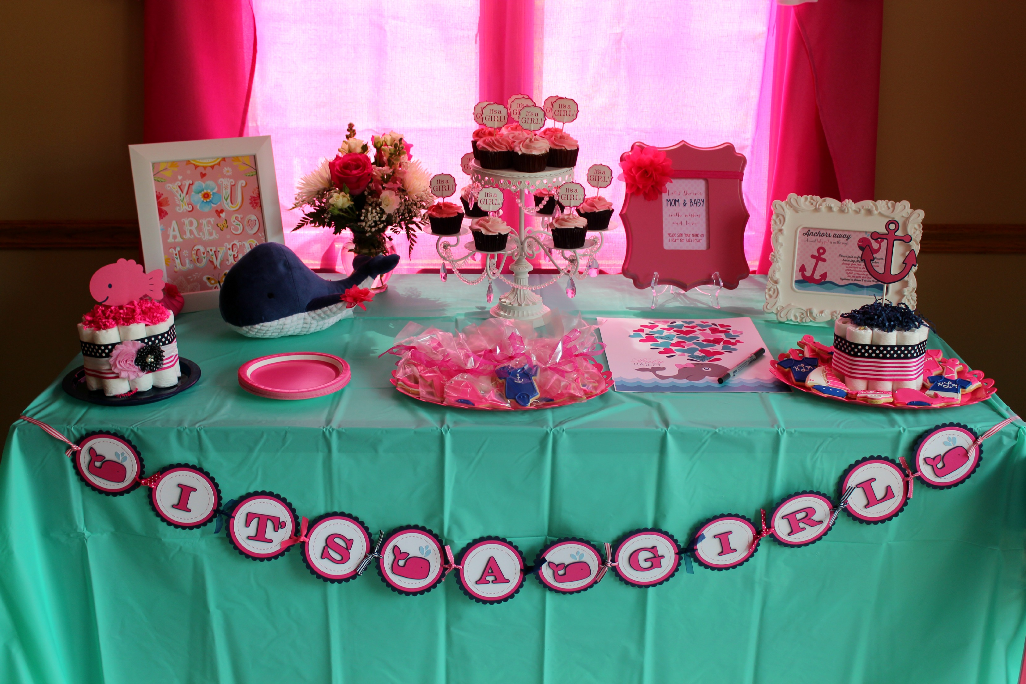 pink and teal baby shower