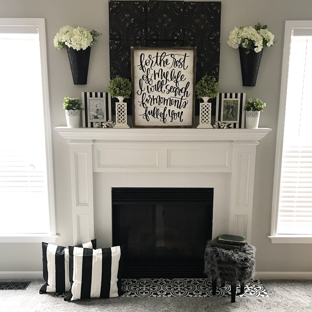 Fireplace Makeover Stencil Tile using Chalk Paint