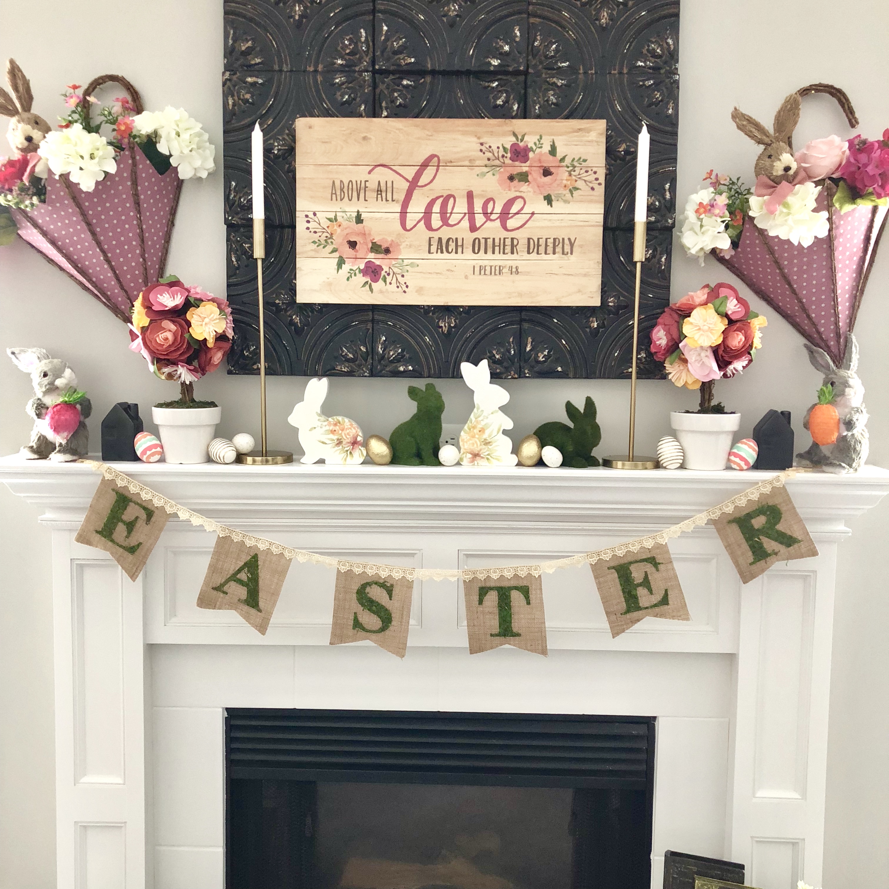 Spring Mantel Decor For Easter Www Ellerydesigns Com Ellery Designs